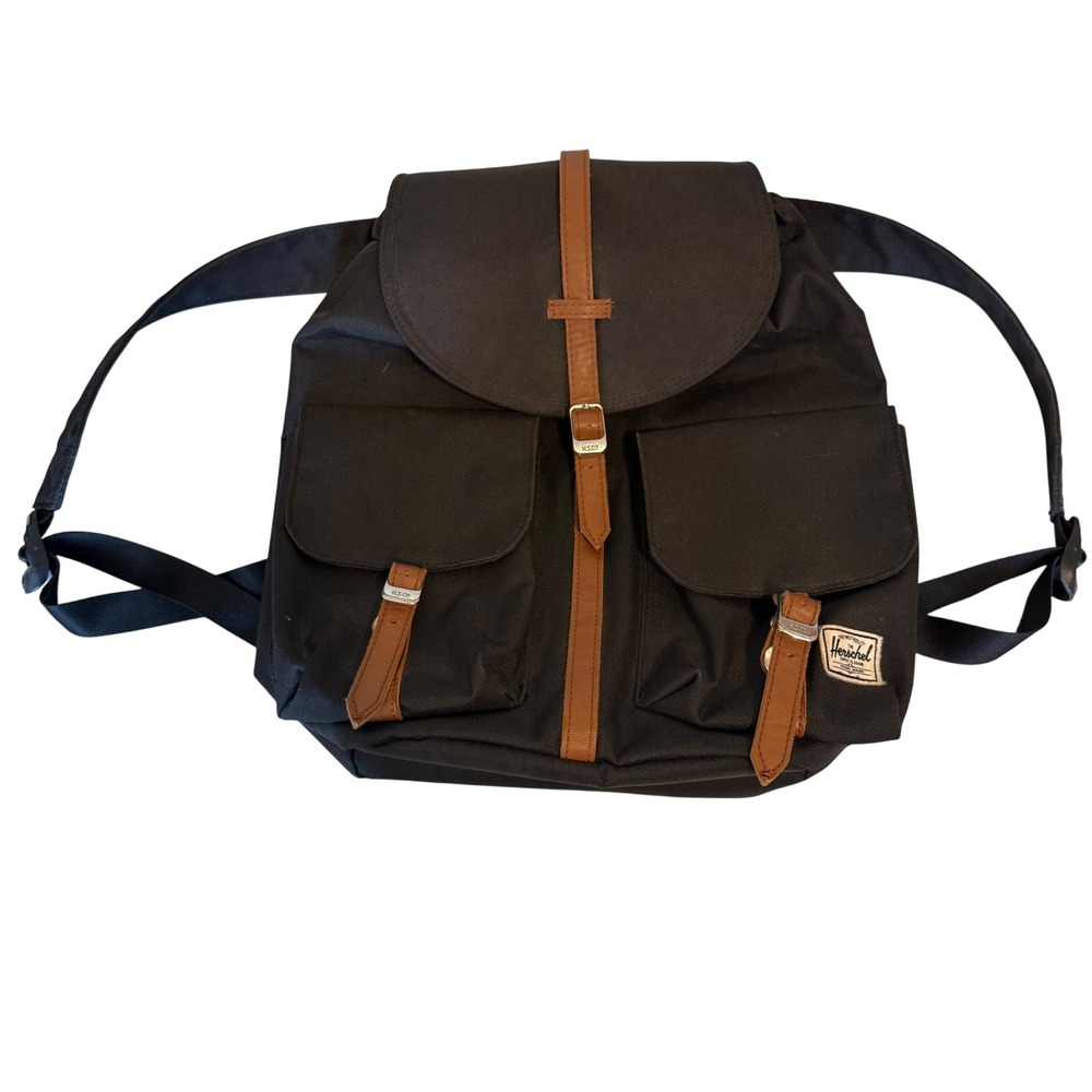 Herschel Backpack Black Tan Dawson Magnetic Strap Flap Pockets Gorpcore Outdoor